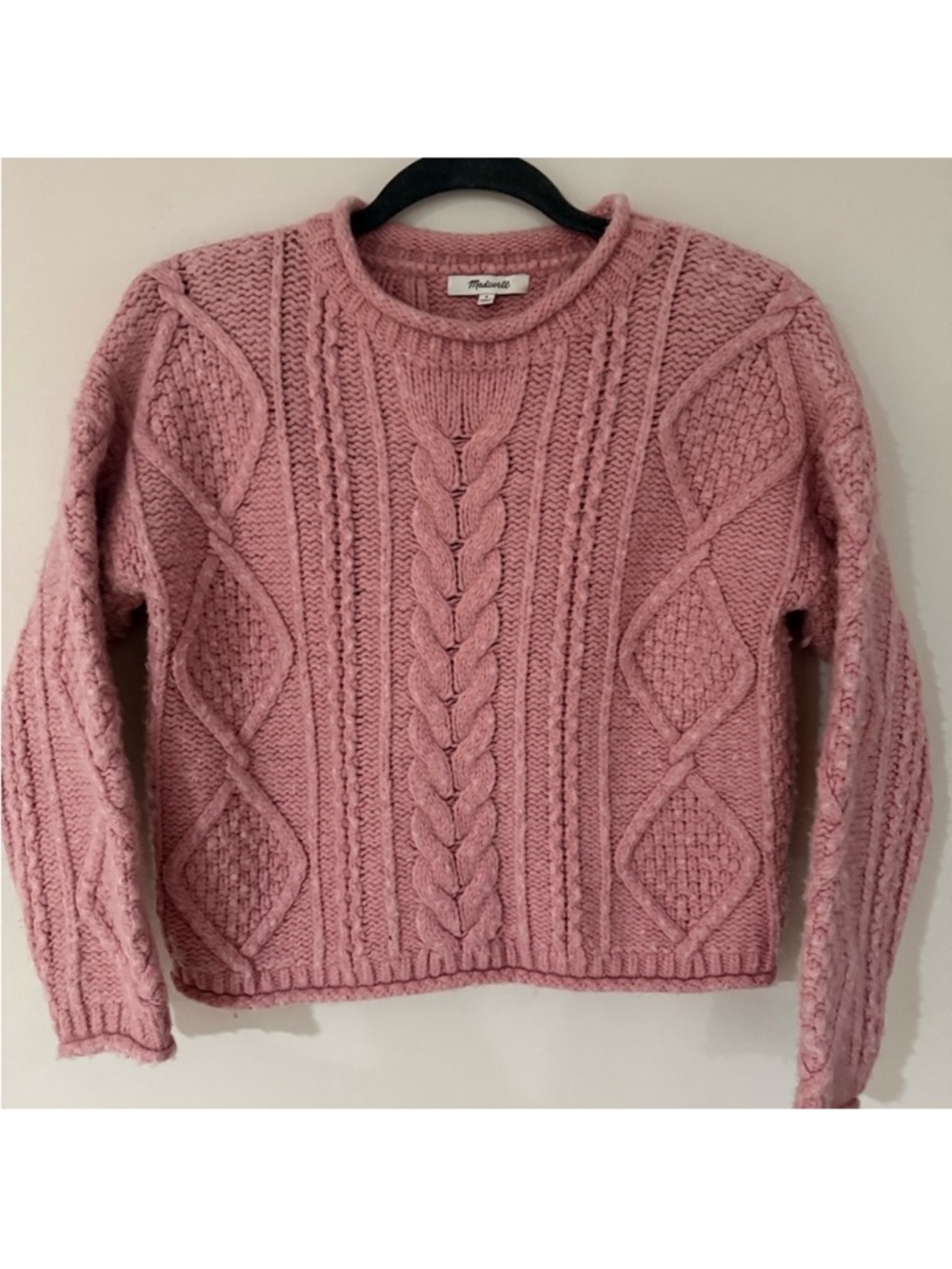 Madewell Pink Cable Knit Fisherman Sweater Small Chunky Cozy Cottagecore - Picture 1 of 4